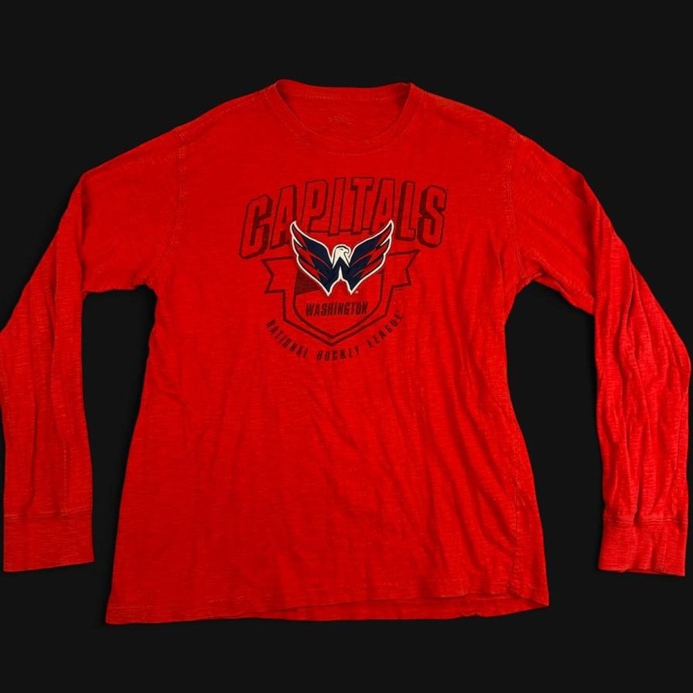 G-III Washington Capitals Long Sleeve Shirt Slub Cotton Womens M Red NHL Patch